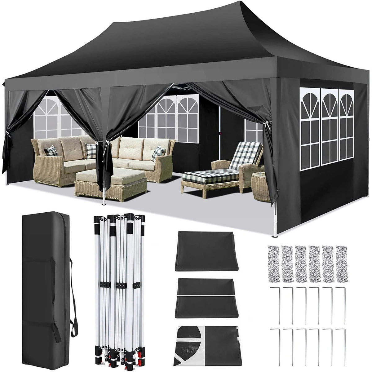 COBIZI 10x20ft Pop Up Canopy Gazebo With Sidewalls