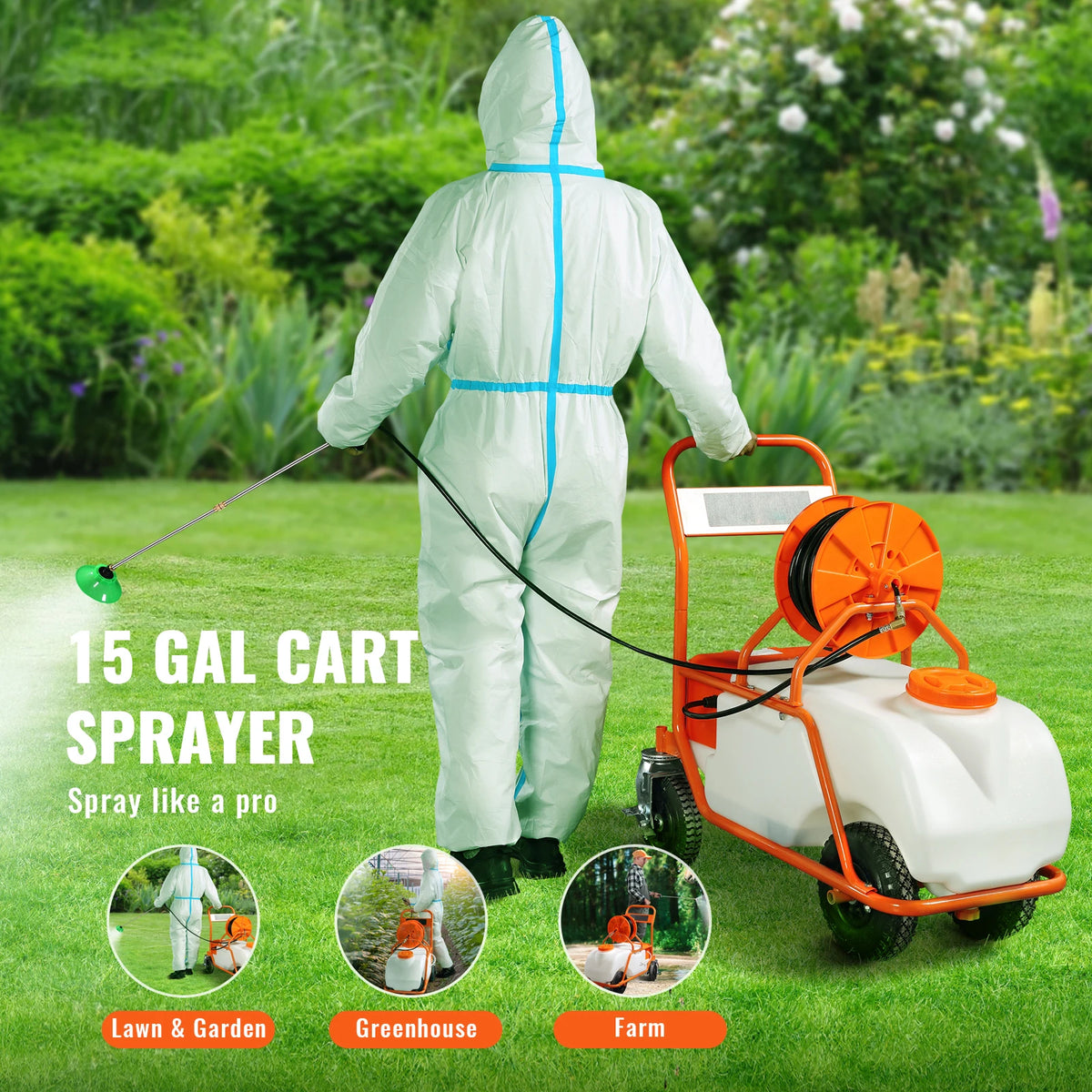 SucceBuy Battery Powered Garden Sprayer With Wheeled Cart Hose