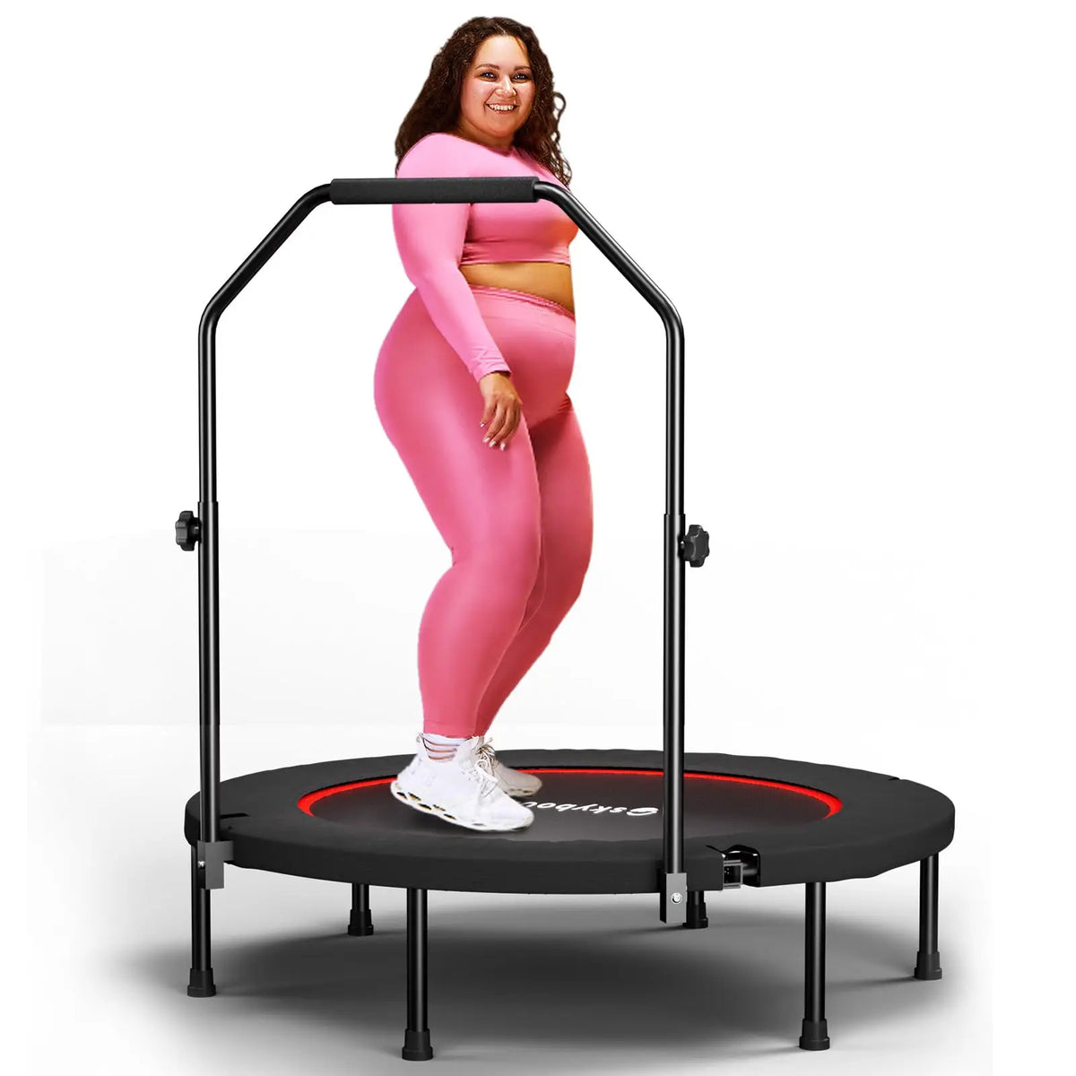 Foldable Rebounder Trampoline for Adults With Adjustable U Bar Handle
