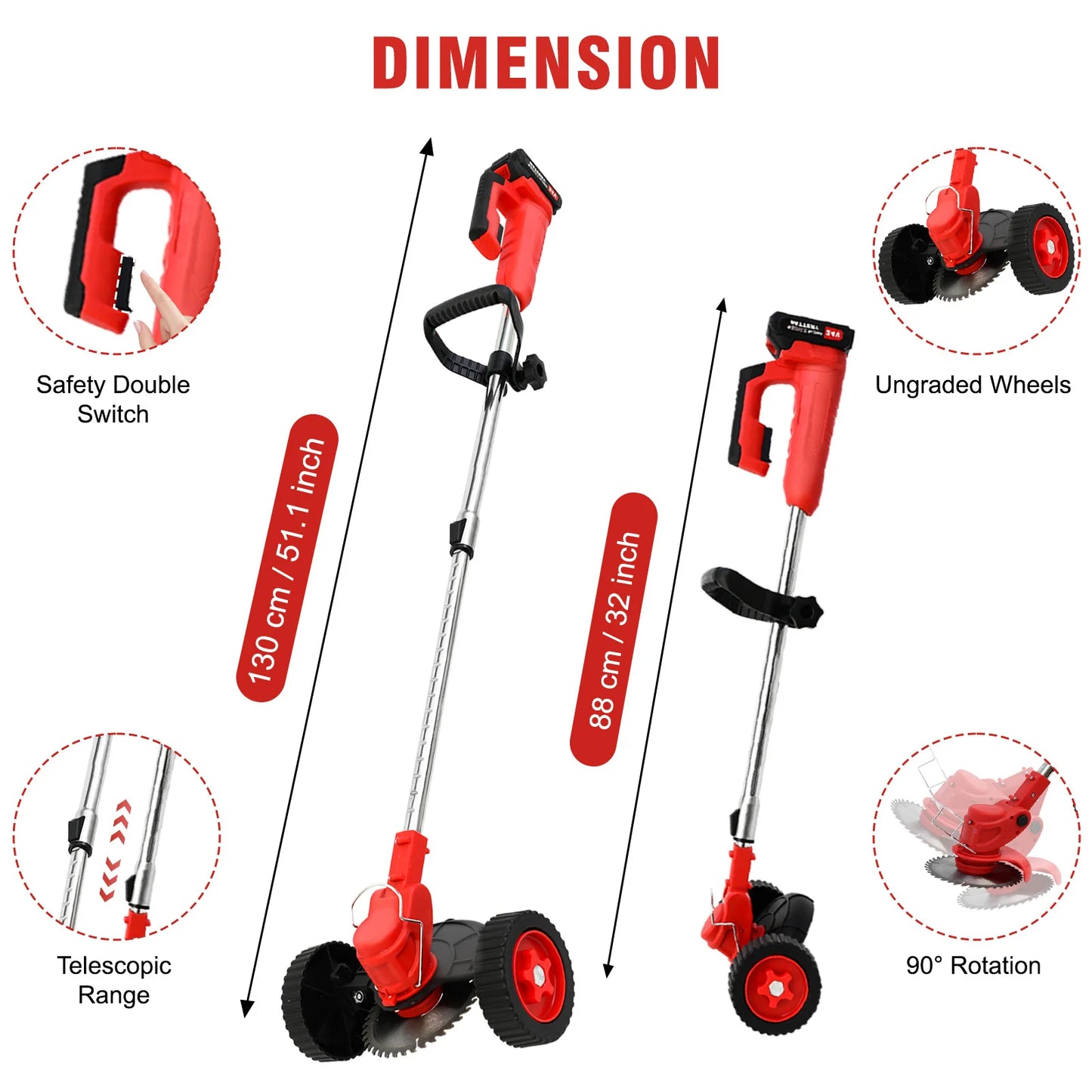 21V Cordless Weed Wacker 3 In 1 Trimmer With Wheels