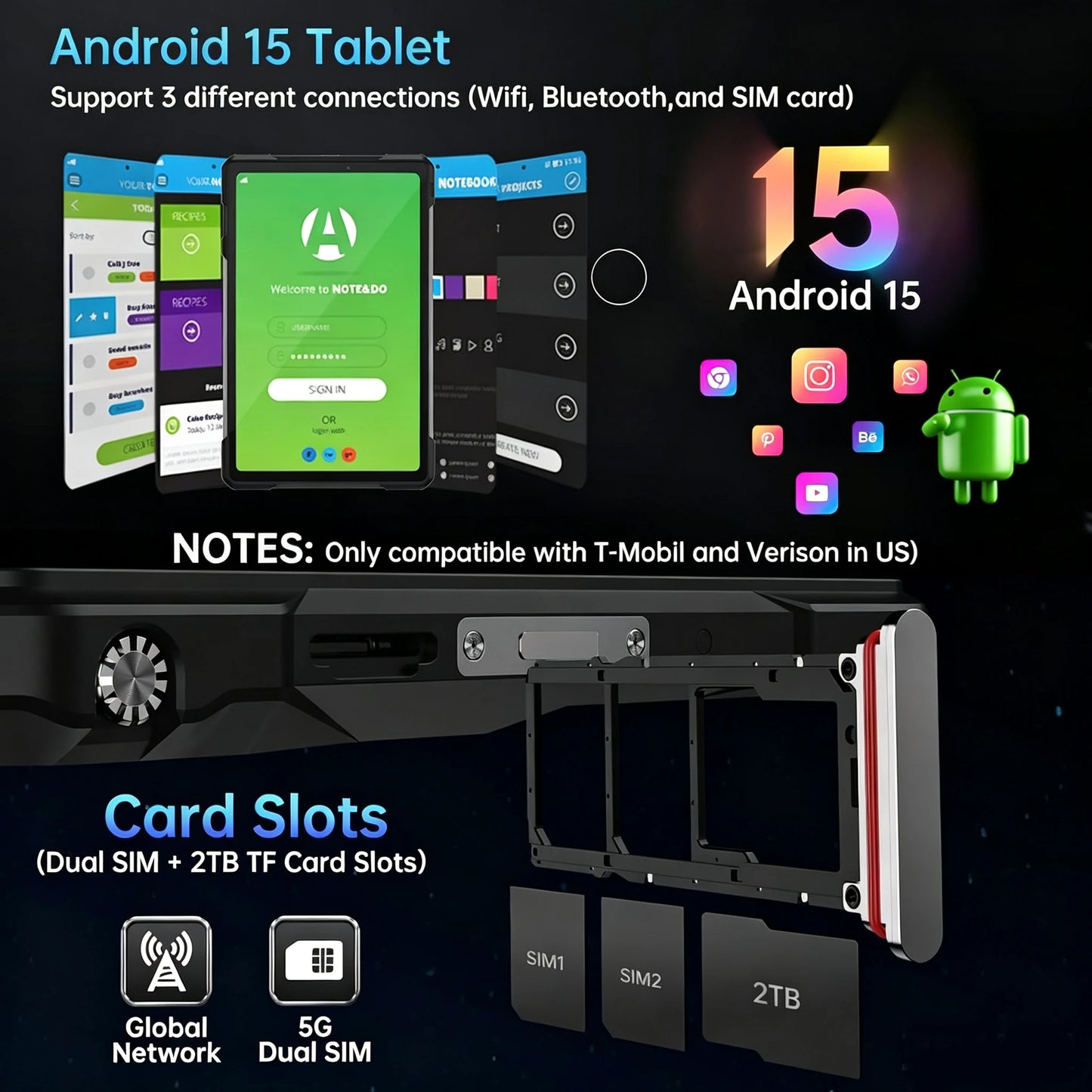 8849 Tank Pad Rugged Tablet With Projector 100 Lumens Android 5G