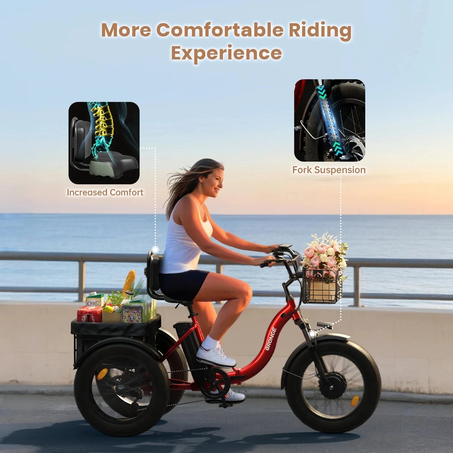 QRONGE 960W Peak Electric Tricycle With 36V Battery