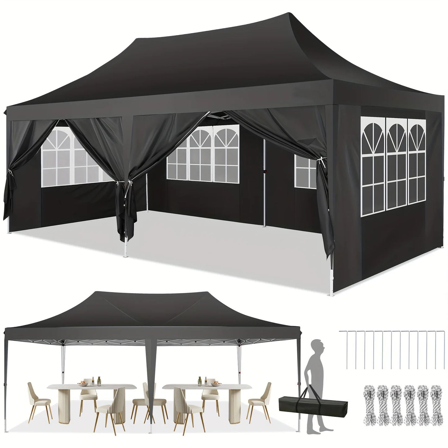 COBIZI 10x20ft Pop Up Canopy Gazebo With Sidewalls