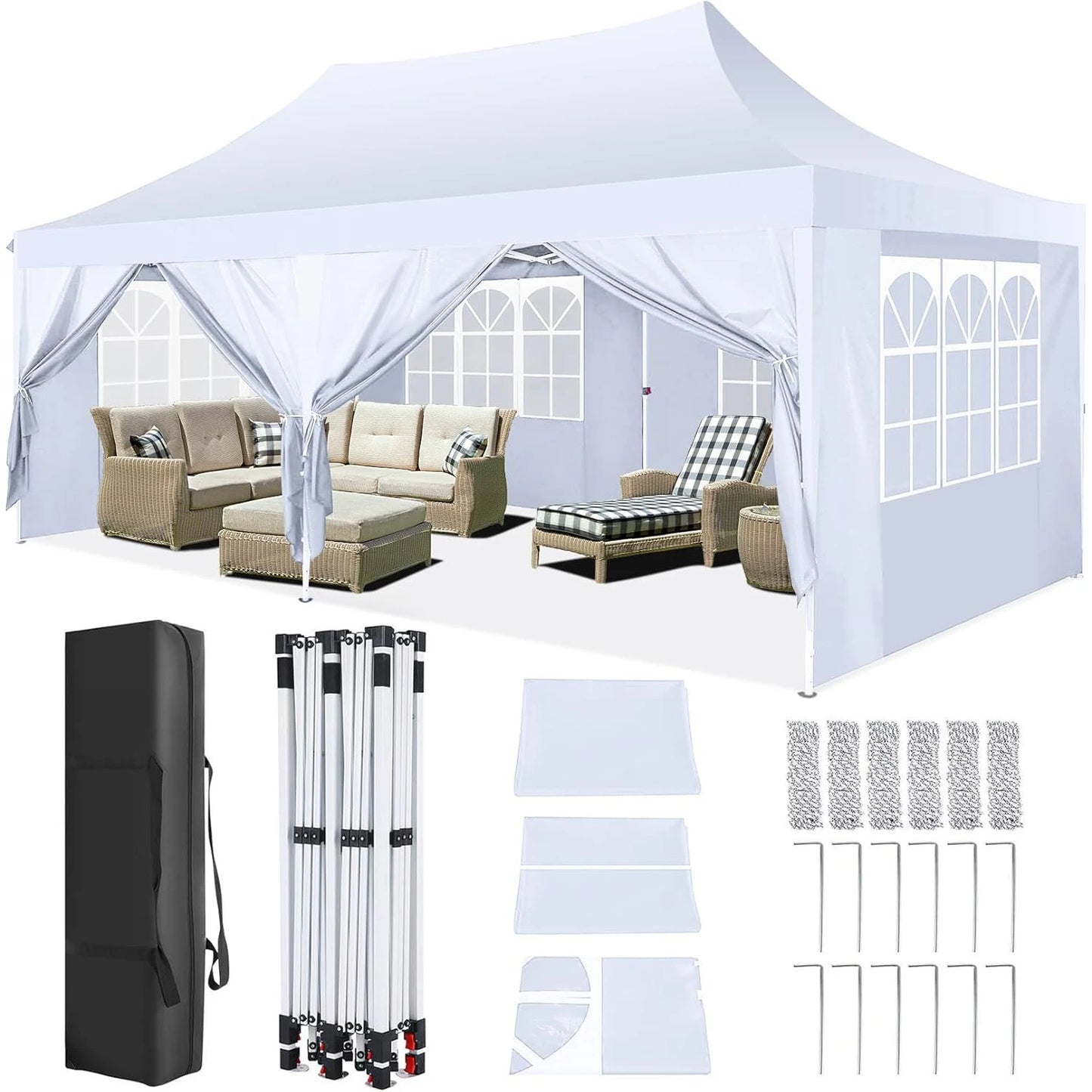 COBIZI 10x20ft Pop Up Canopy Gazebo With Sidewalls