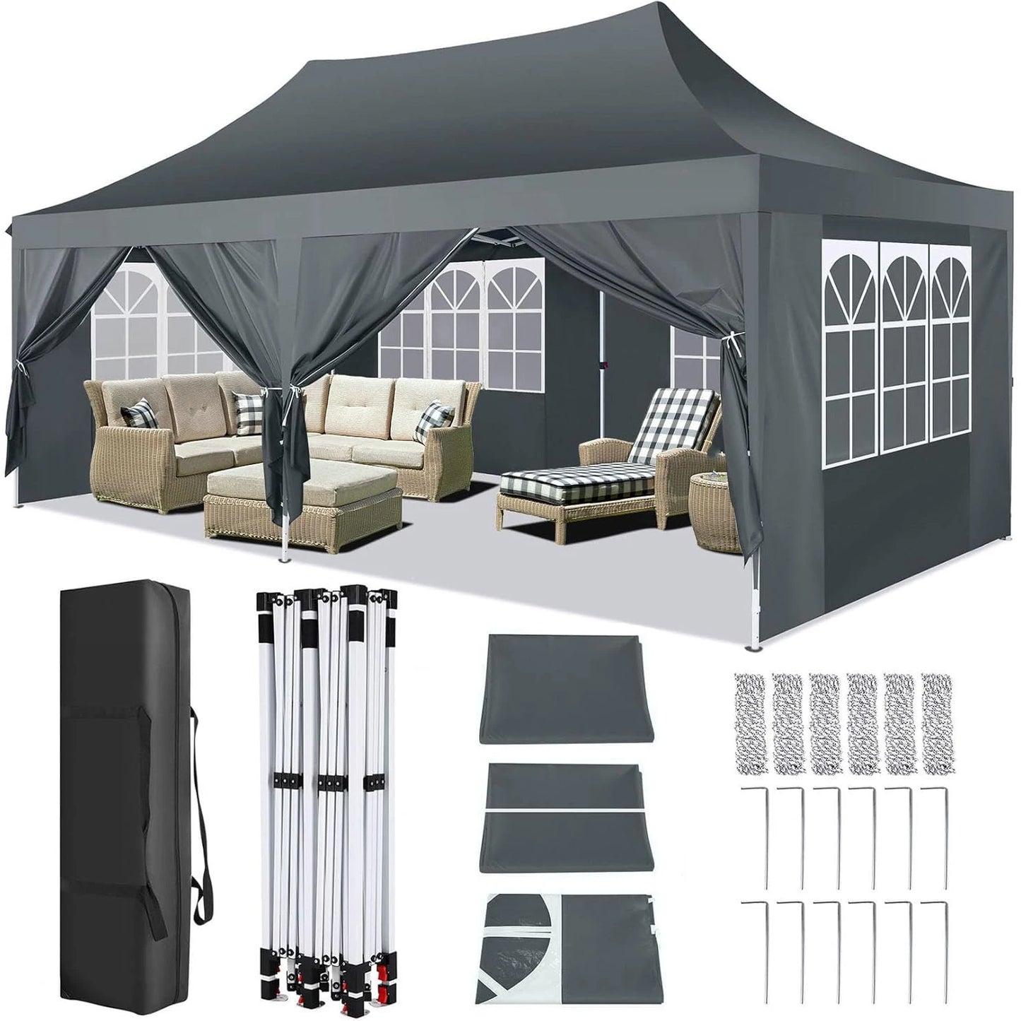COBIZI 10x20ft Pop Up Canopy Gazebo With Sidewalls