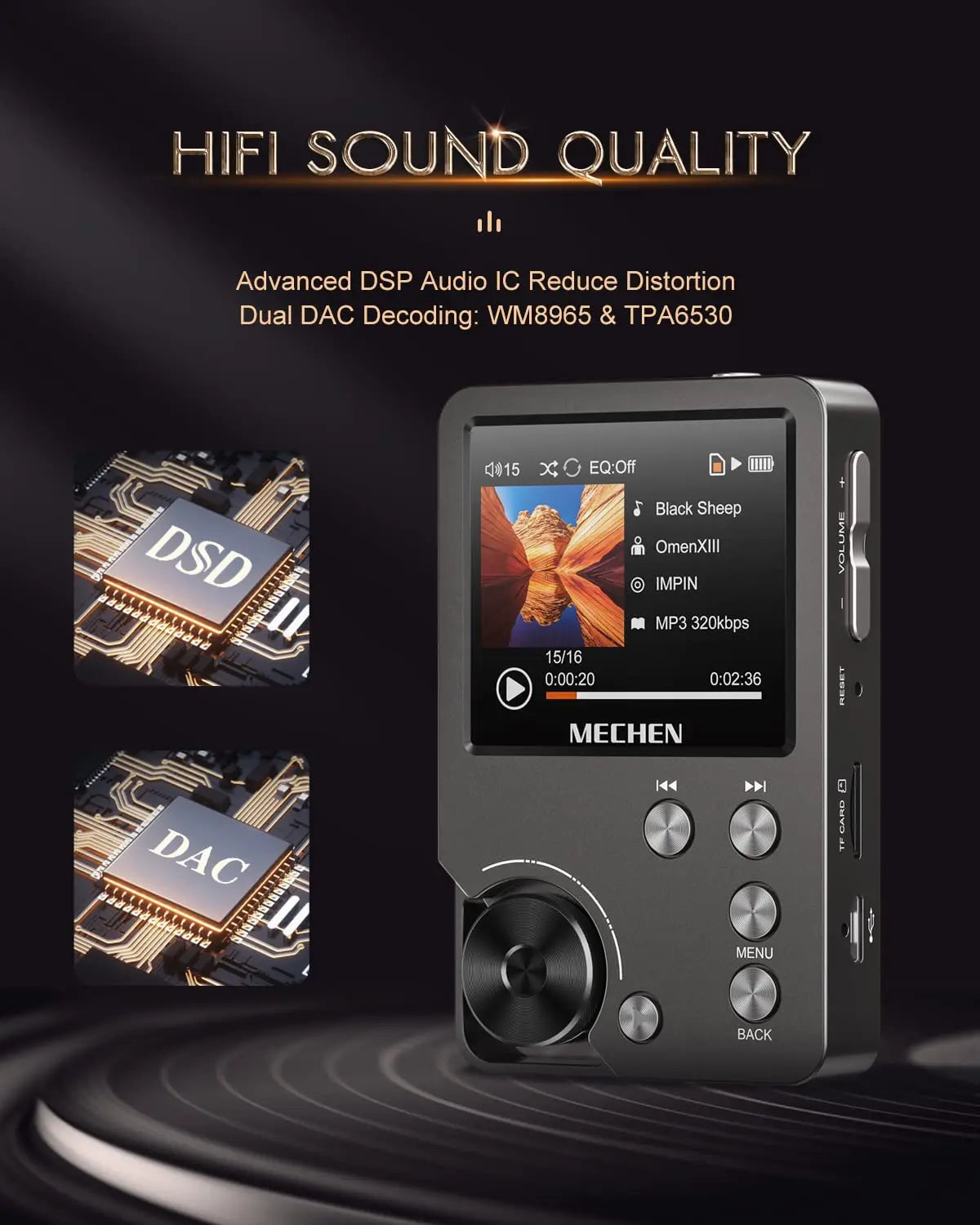 Mechen Portable Hi Fi Digital Audio Player Supports Lossless Dsd