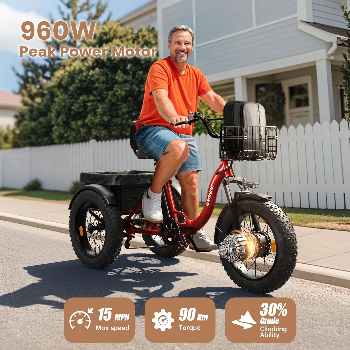 QRONGE 960W Peak Electric Tricycle With 36V Battery