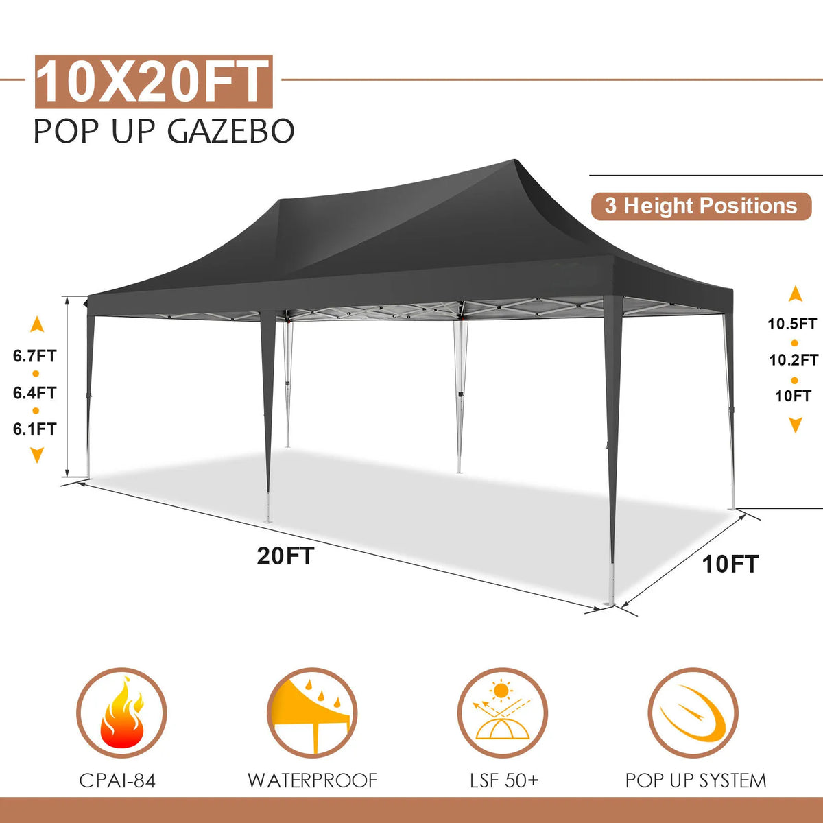 COBIZI 10x20ft Pop Up Canopy Gazebo With Sidewalls