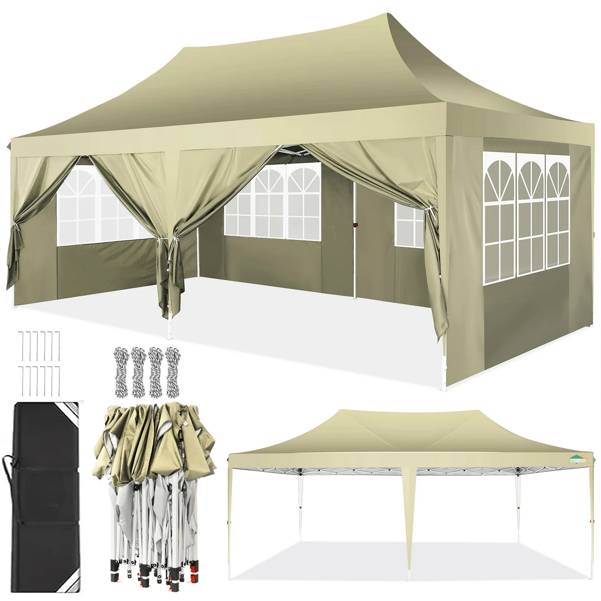 COBIZI 10x20ft Pop Up Canopy Gazebo With Sidewalls