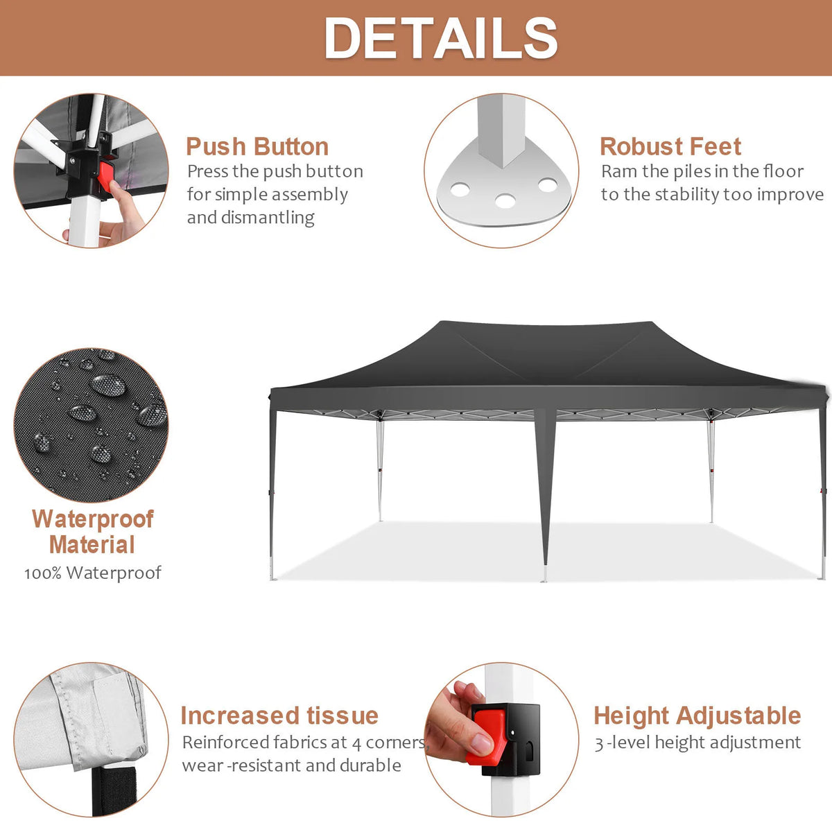 COBIZI 10x20ft Pop Up Canopy Gazebo With Sidewalls
