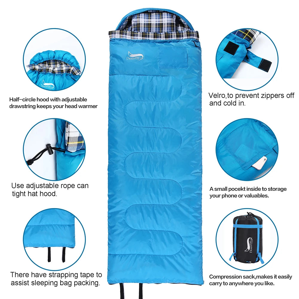 Desert&Fox Soft Flannel Sleeping Bag With Pillow For Winter Camping