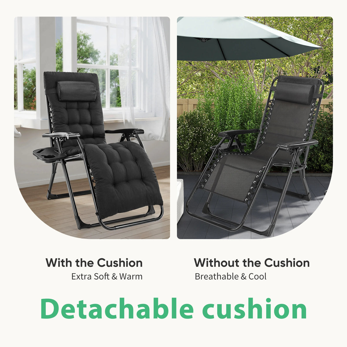 JHK Zero Gravity Recliner Outdoor Lounge Chair With Cup Holder