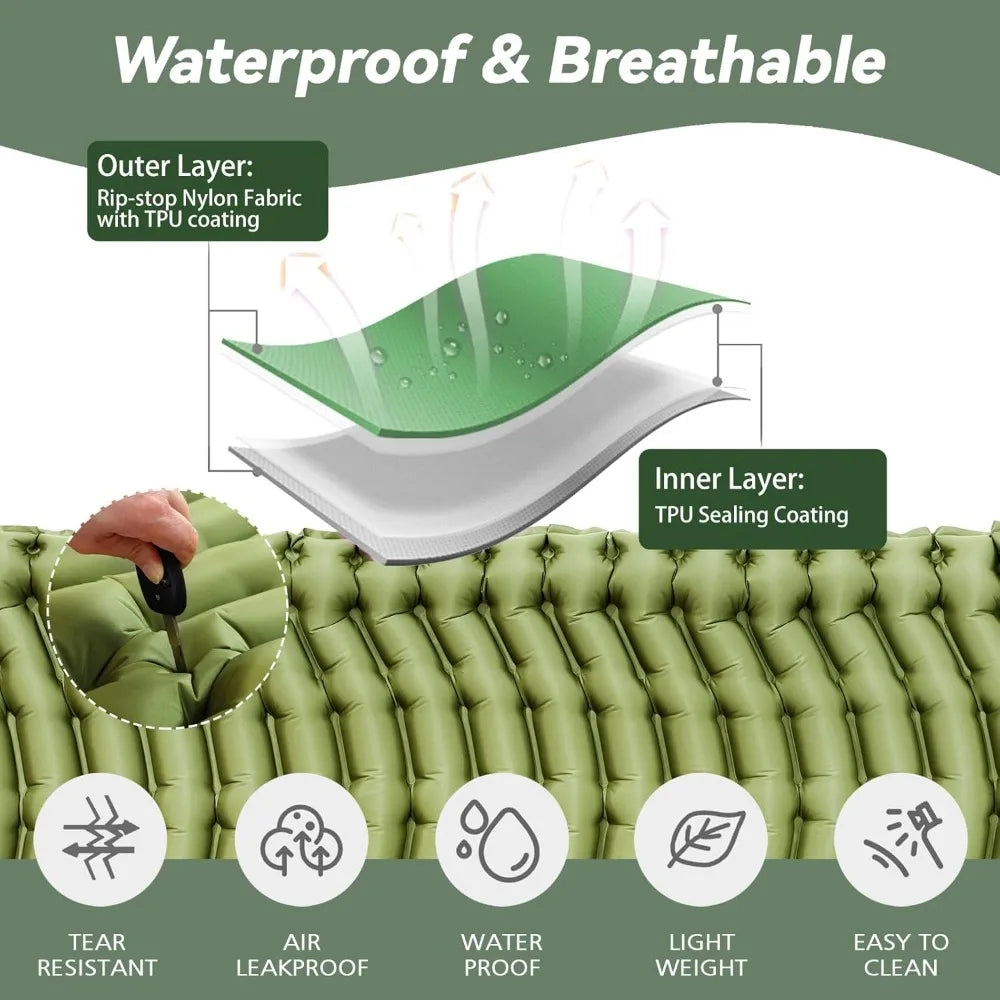NBVCX Ultralight Inflatable Sleeping Pad With Built In Pillow