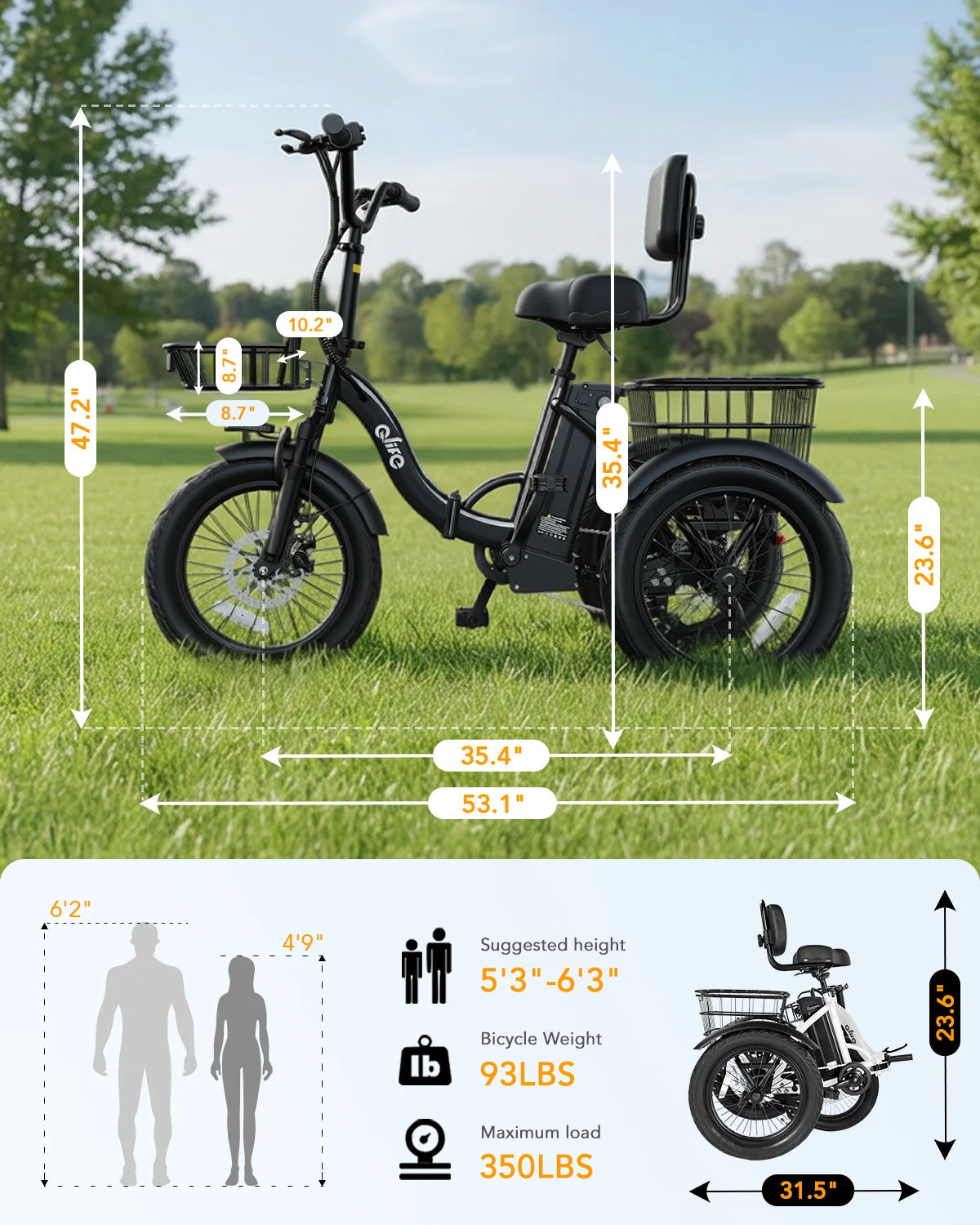 Qlife Triker 2.0 Folding Electric Trike With 1200W Motor
