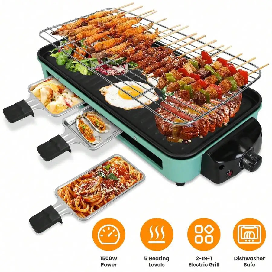 XMSJ 1500W Electric Indoor Grill 2-in-1 With Removable Plate