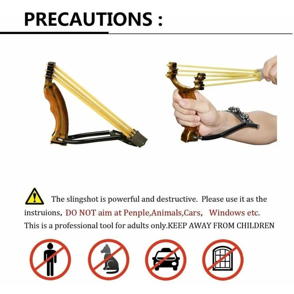 Outdoor Slingshot Set Alloy Wooden Handle With 3 Rubber Bands