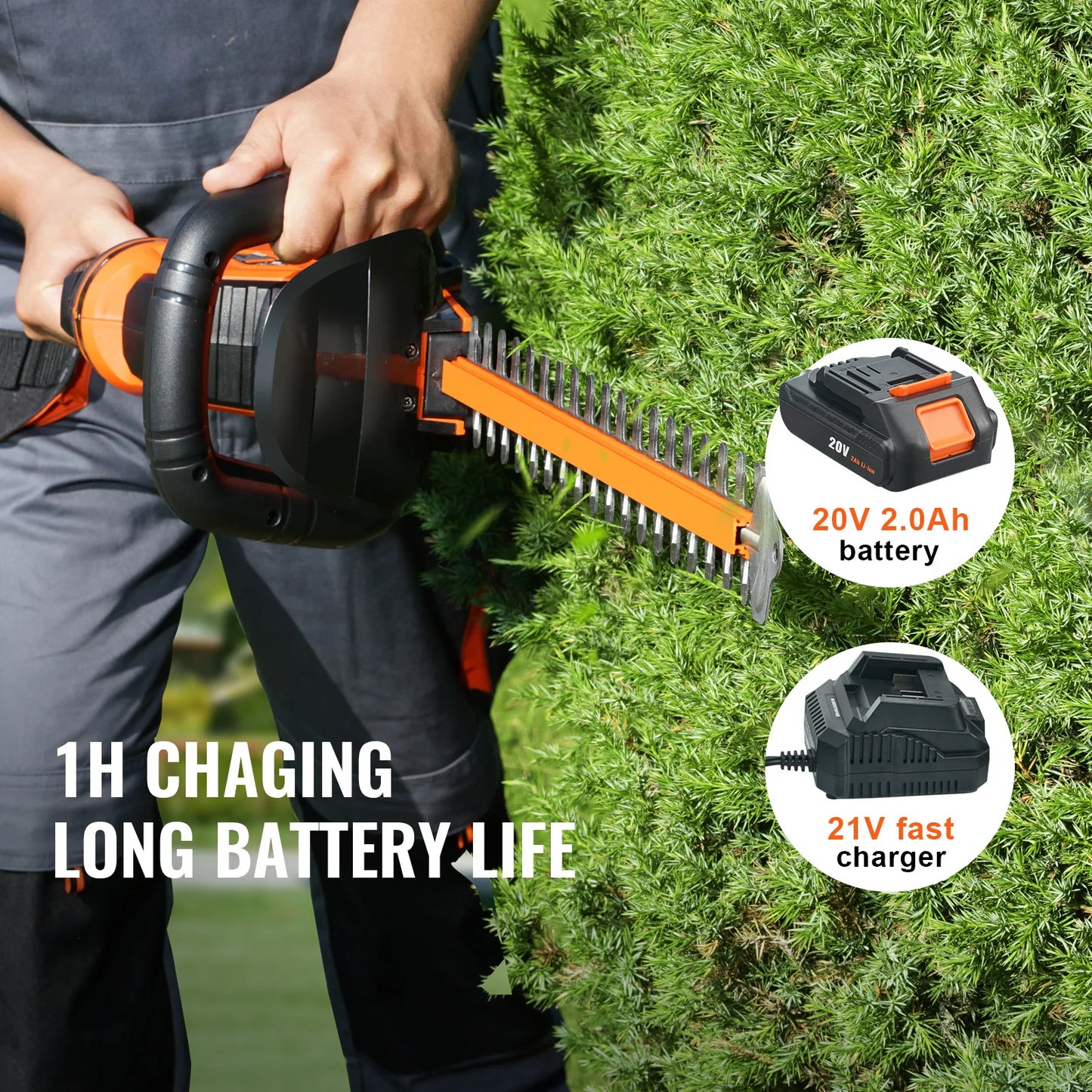 SucceBuy 20V Cordless Hedge Trimmer Kit With Double-Edged Blade