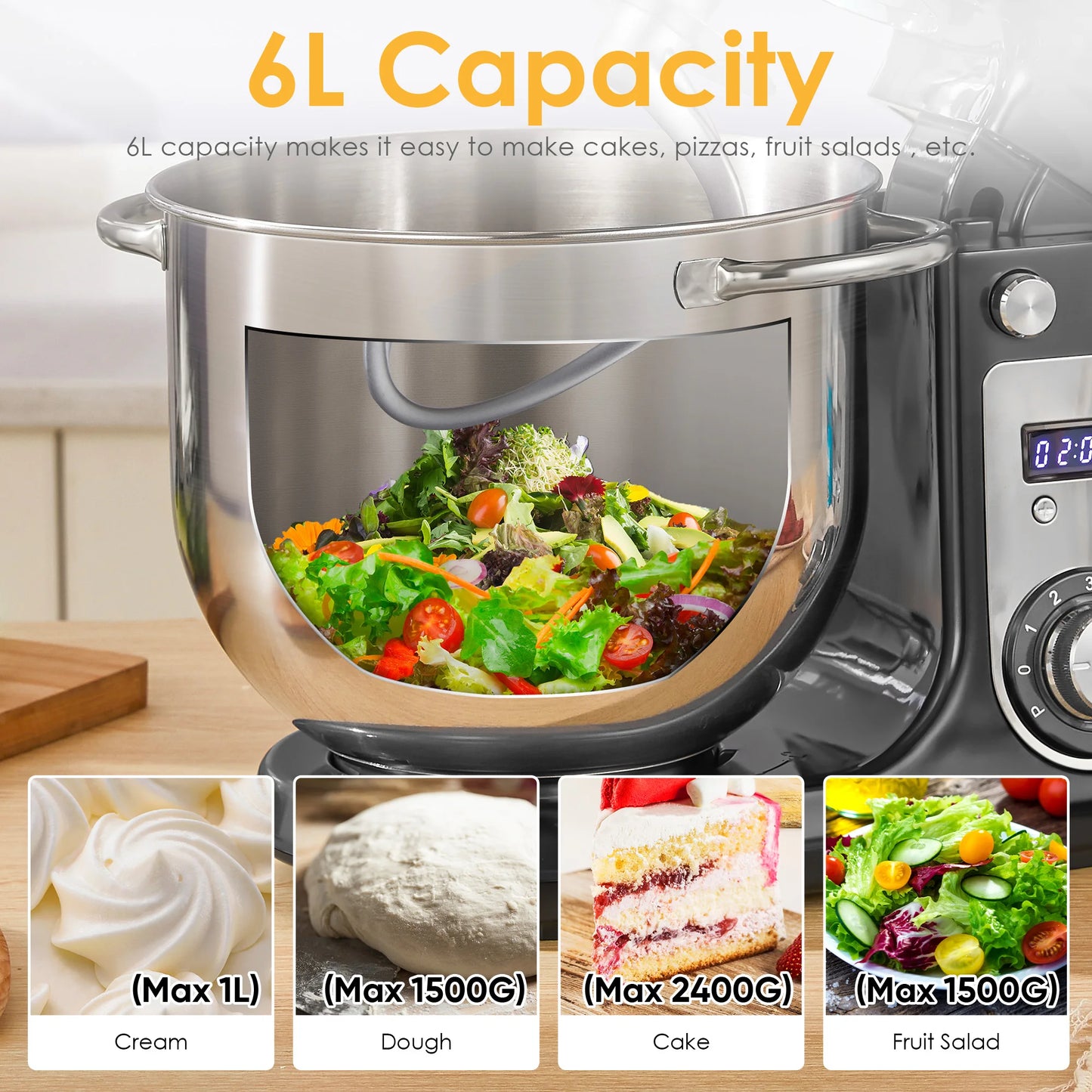 Biolomix 6 Speed Kitchen Stand Mixer Quiet Motor Electric Kneader