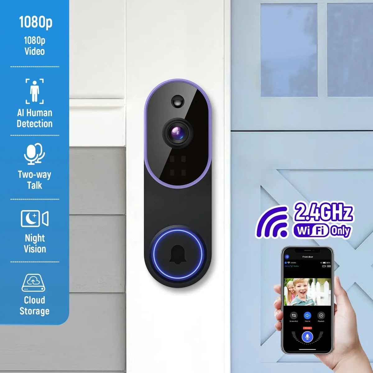 Smart Wireless Video Doorbell Camera With AI Human Detection