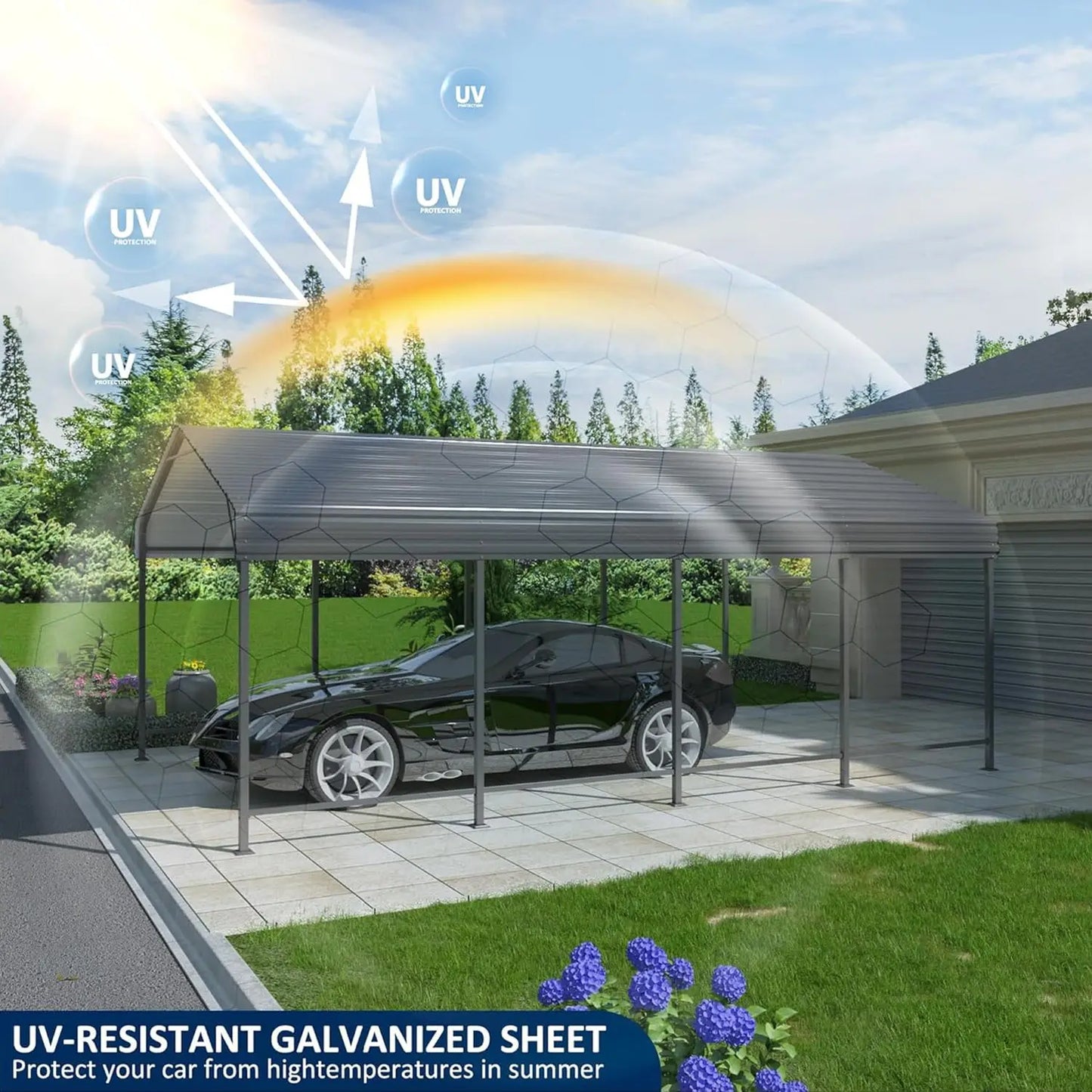 VIWAT Heavy Duty Metal Carport For Patio Or Garden
