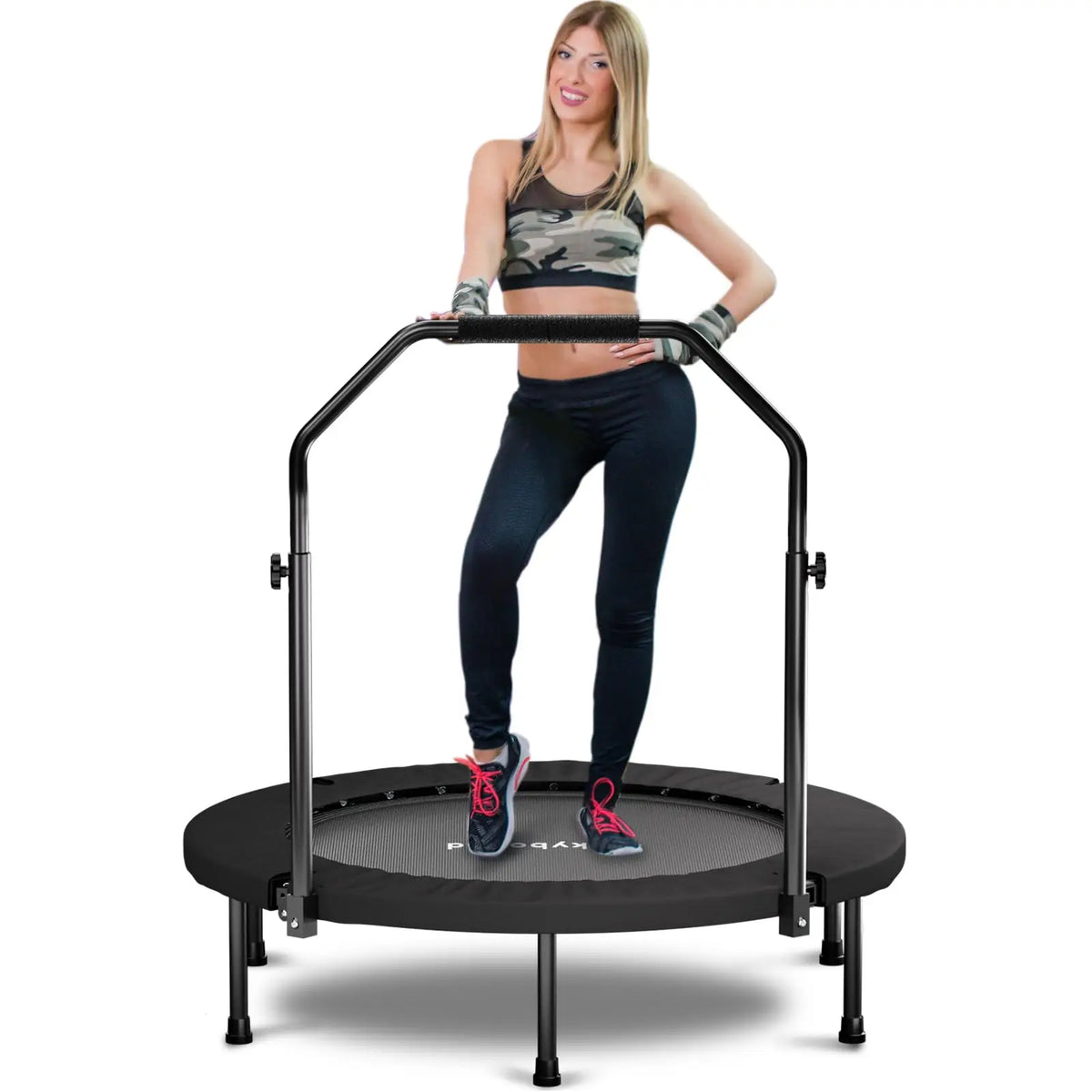 Foldable Rebounder Trampoline for Adults With Adjustable U Bar Handle