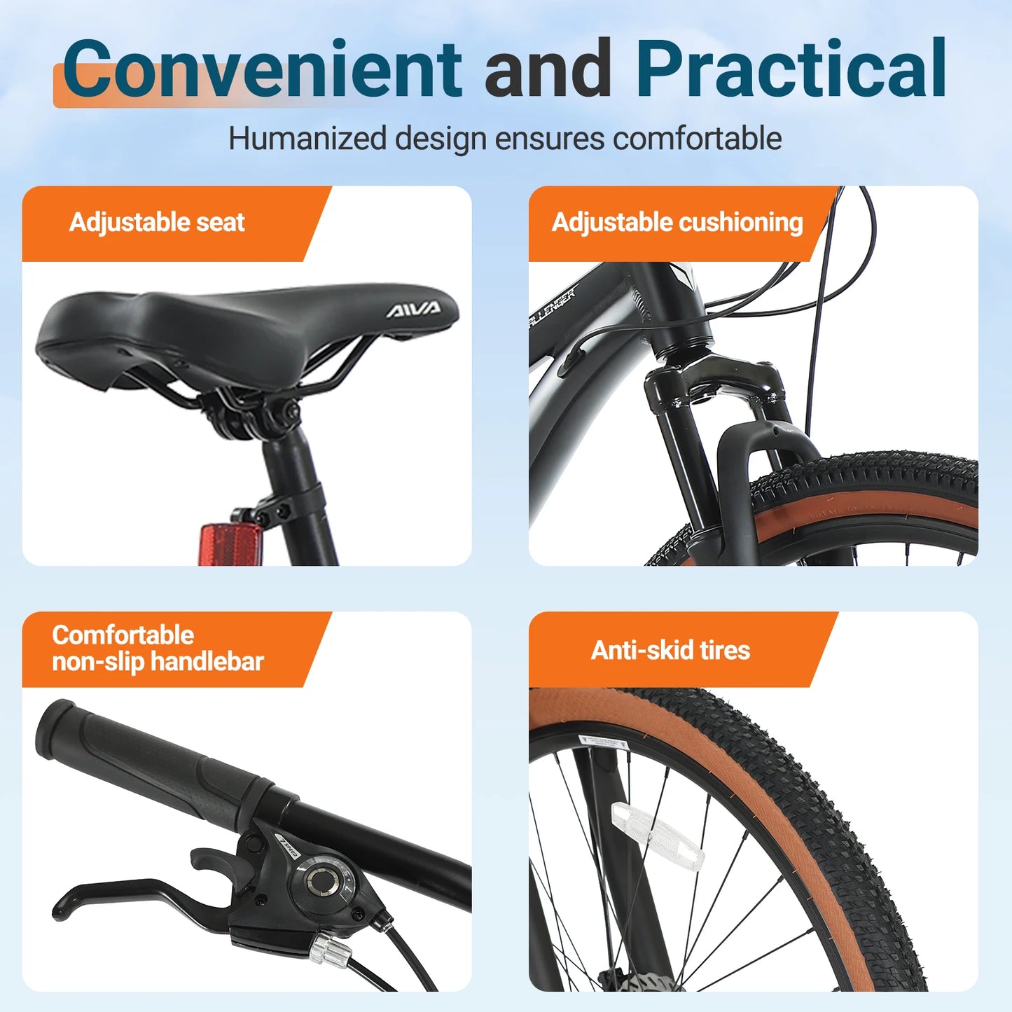 AIVA Hardtail Mountain Bike Aluminum Frame With Disc Brakes
