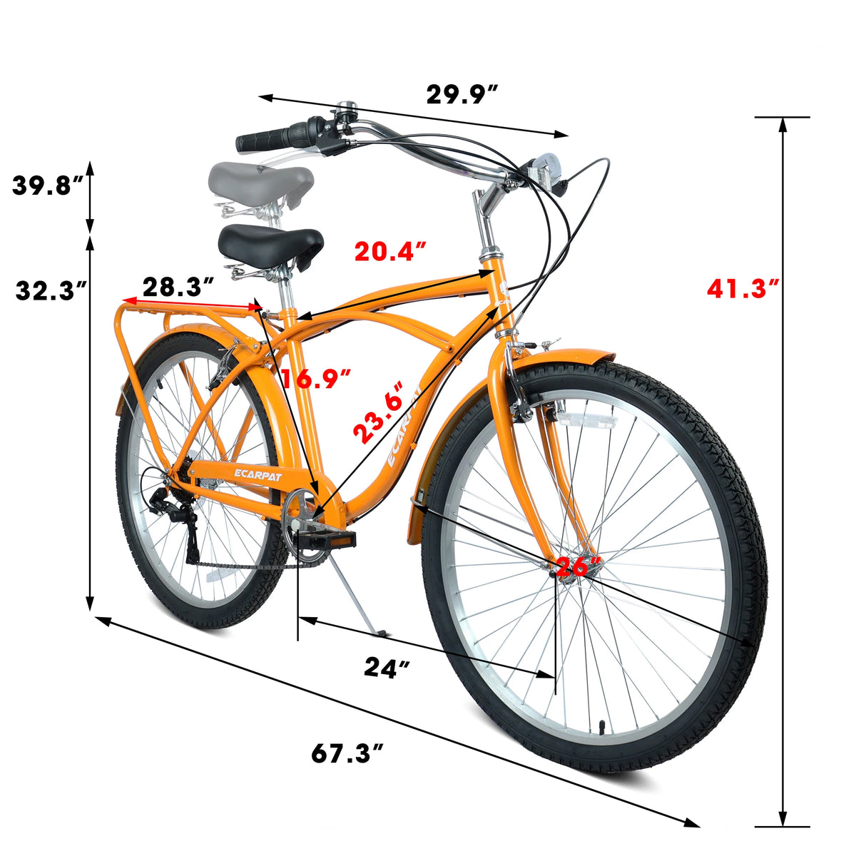 Ecarpat Cruiser Bike for Men and Women, 7-Speed Dual V-Brakes