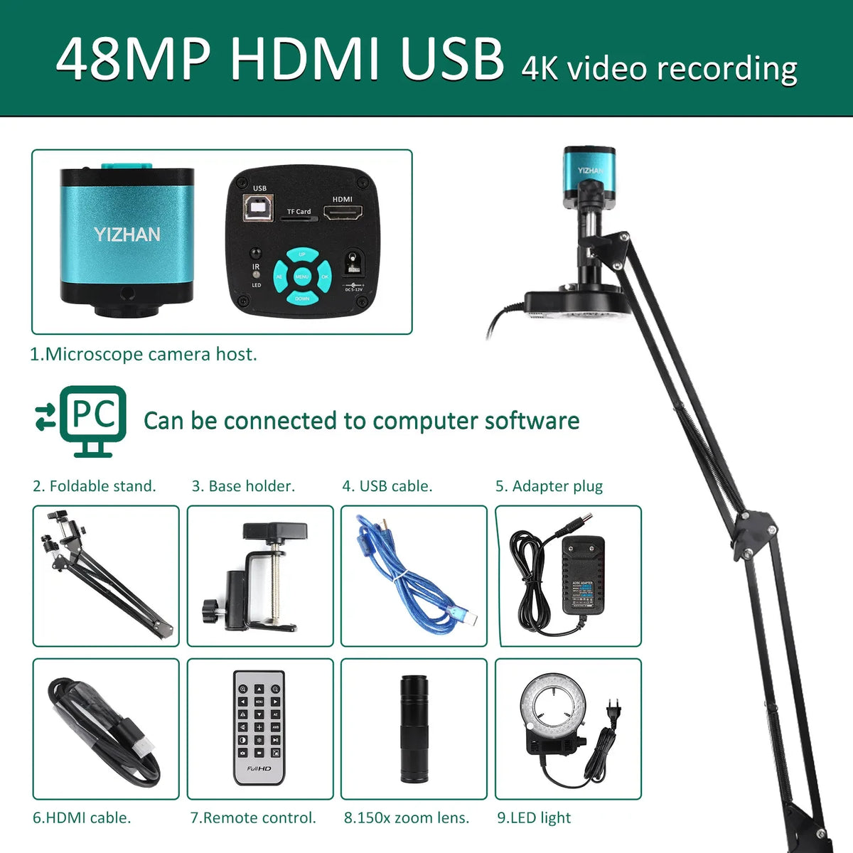 YIZHAN 48MP 4K Soldering Microscope With HDMI USB Camera