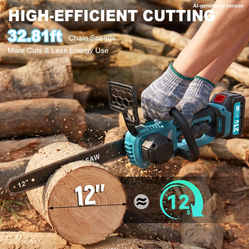 XYSD 21V Cordless Electric Chainsaw With 2x3000mAh Batteries