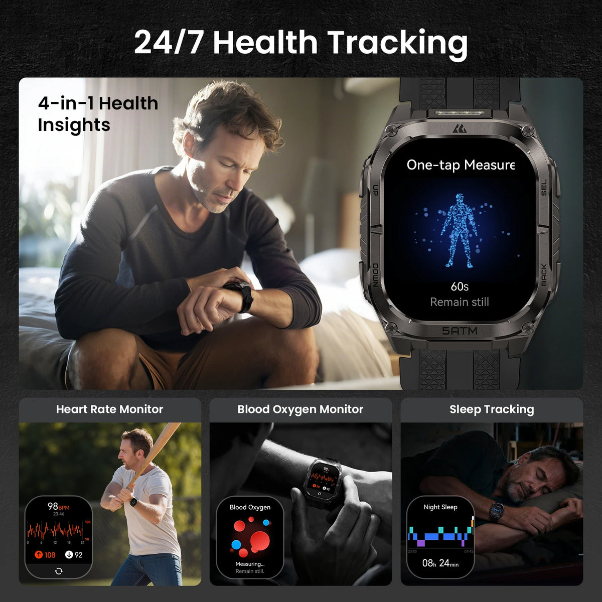 Kospe Tank M4C GPS Smartwatch For Men 5ATM Waterproof
