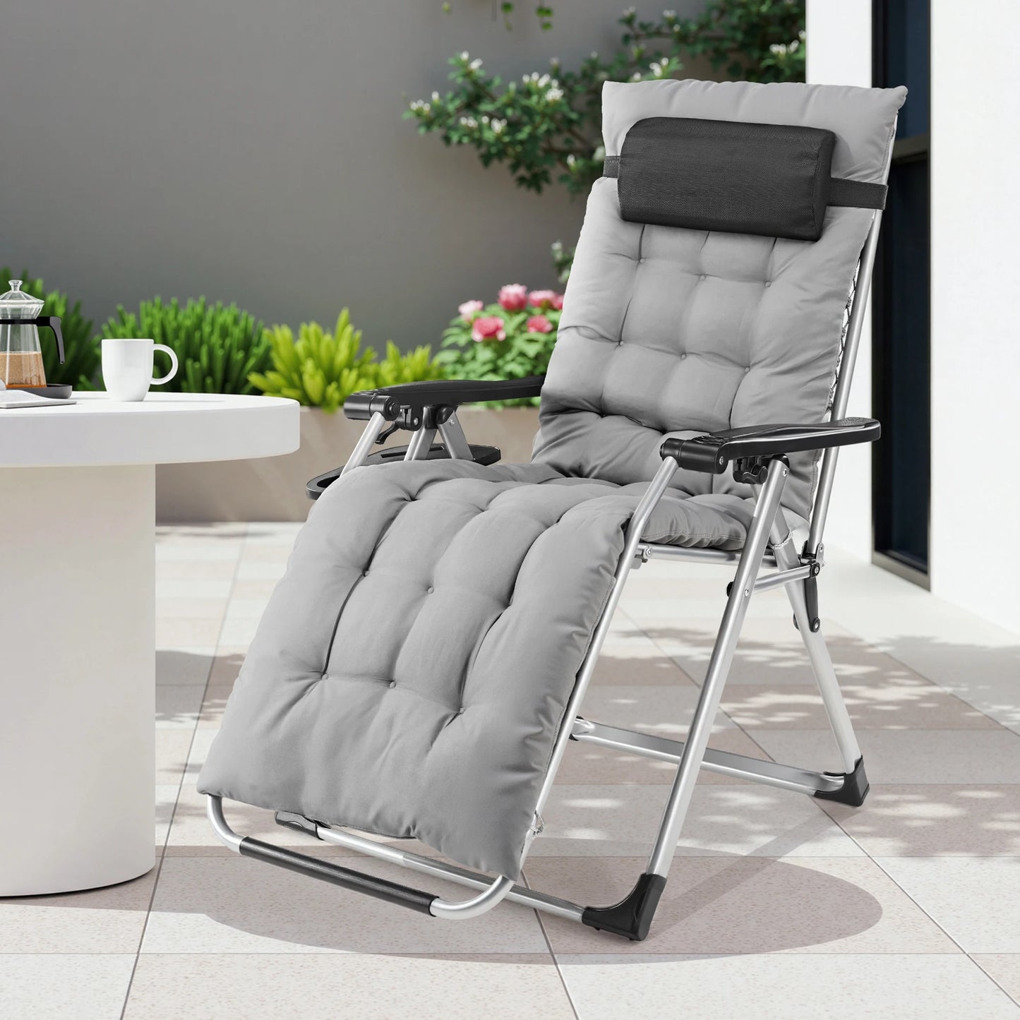 JHK Zero Gravity Recliner Outdoor Lounge Chair With Cup Holder