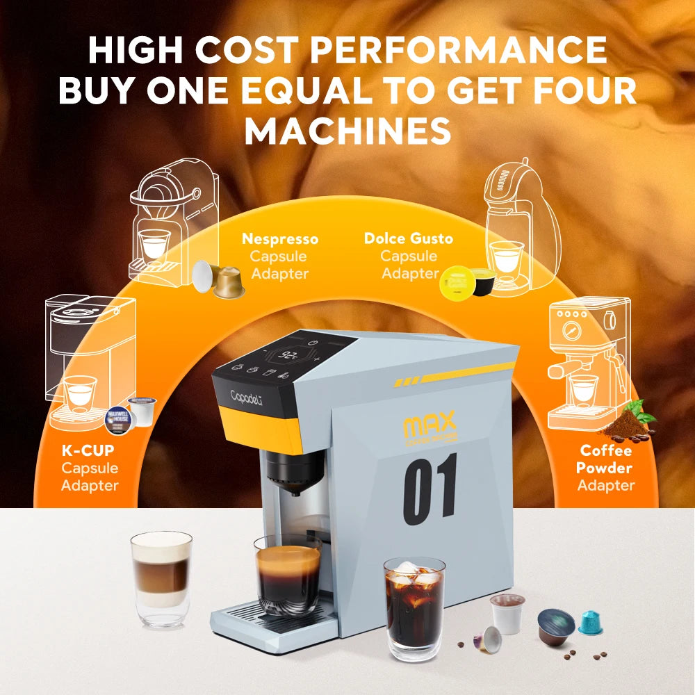 Capadeli 4in1 Espresso Machine Compatible K Cup Nespresso Ground Coffee