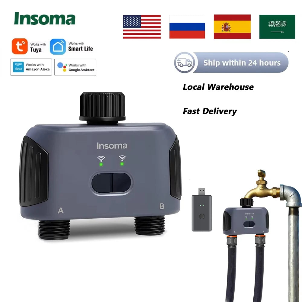 Insoma Zigbee WiFi Water Timer For 2-Outlet Garden Irrigation Alexa