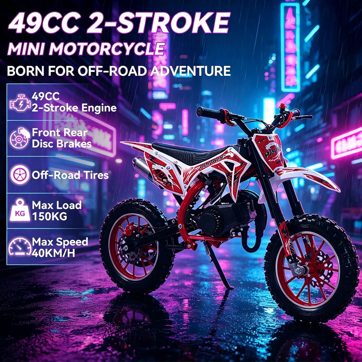 49cc 2 Stroke Kids Dirt Bike Powered Off Road Pocket