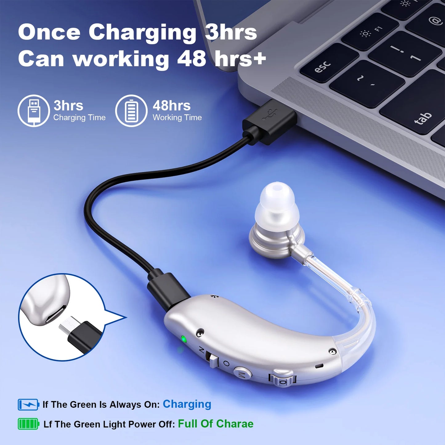 K&FCOPTEE Volume Adjustable Invisible Hearing Aids Rechargeable Portable