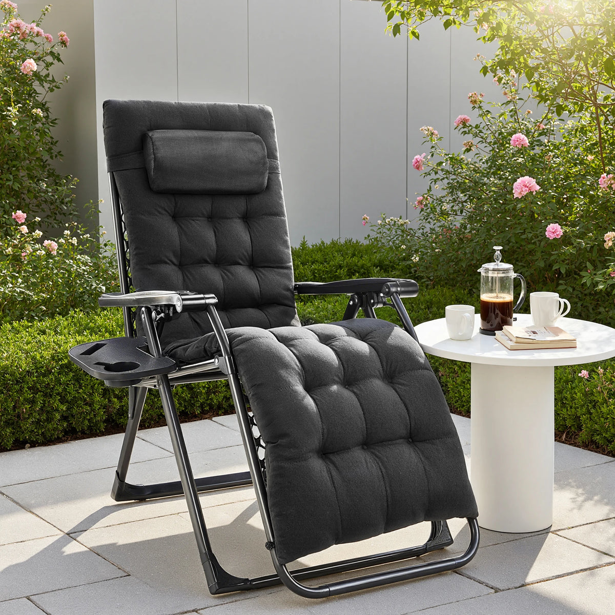 JHK Zero Gravity Recliner Outdoor Lounge Chair With Cup Holder