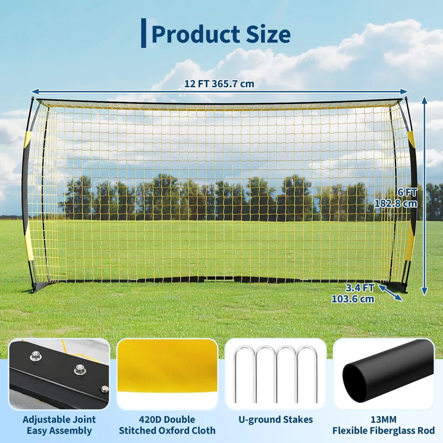 HiMISS Portable Soccer Goal With Foldable Metal Frame And Bag
