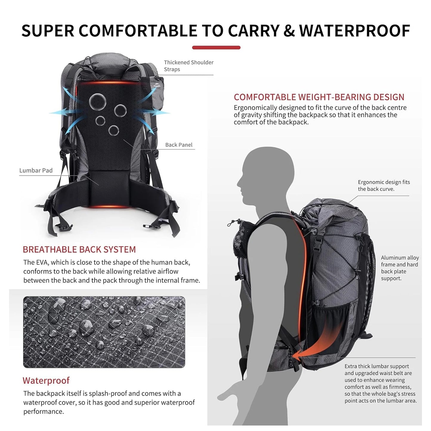 Naturehike 60 Plus 5L Waterproof Mountain Hiking Backpack With Rain Cover