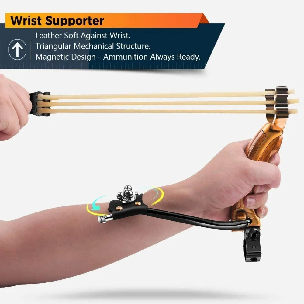 Outdoor Slingshot Set Alloy Wooden Handle With 3 Rubber Bands