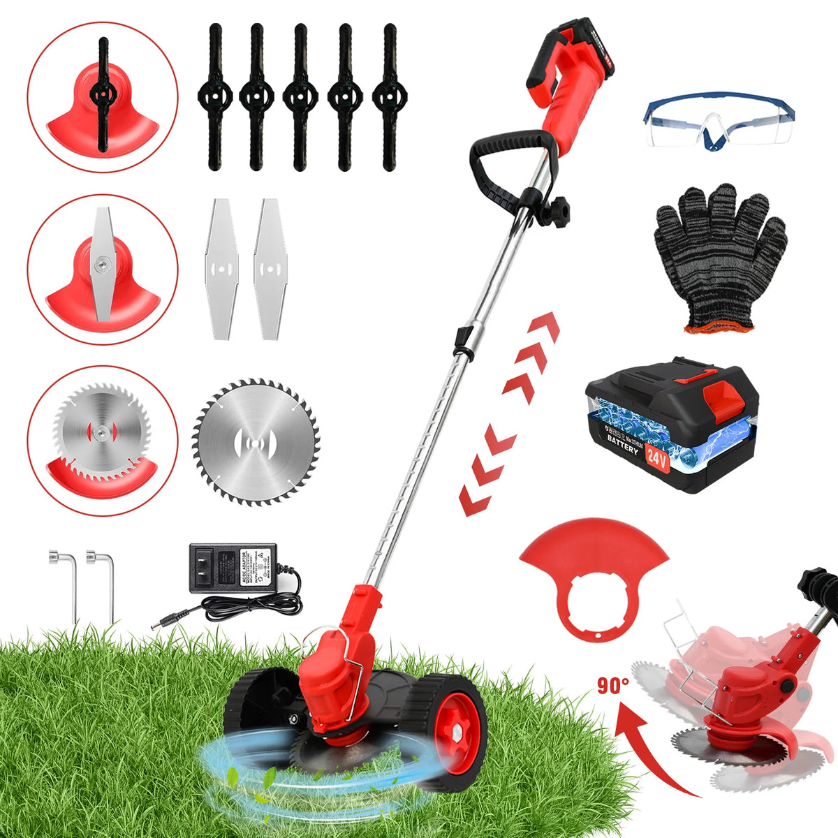 21V Cordless Weed Wacker 3 In 1 Trimmer With Wheels