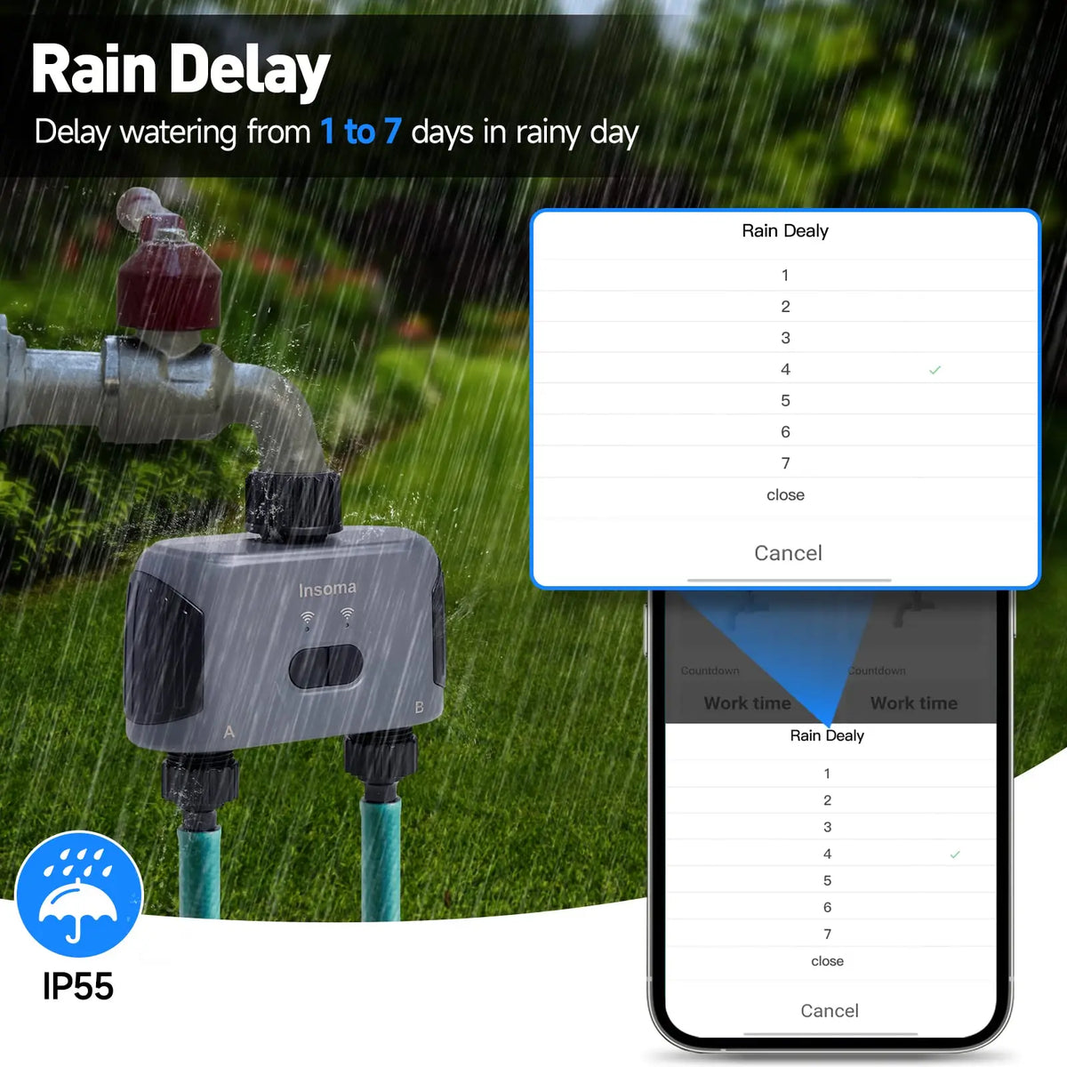 Insoma Zigbee WiFi Water Timer For 2-Outlet Garden Irrigation Alexa