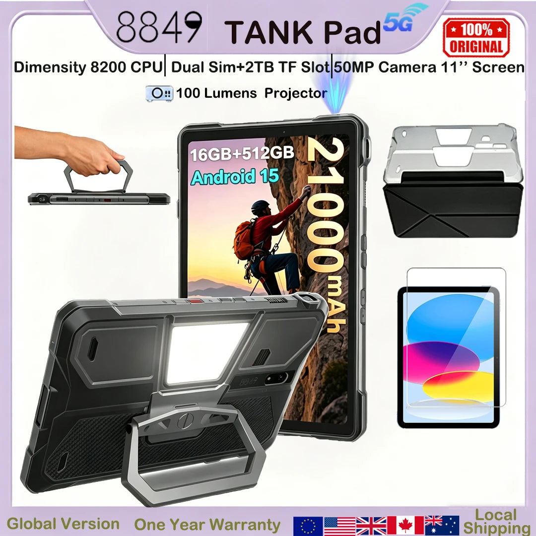 8849 Tank Pad Rugged Tablet With Projector 100 Lumens Android 5G
