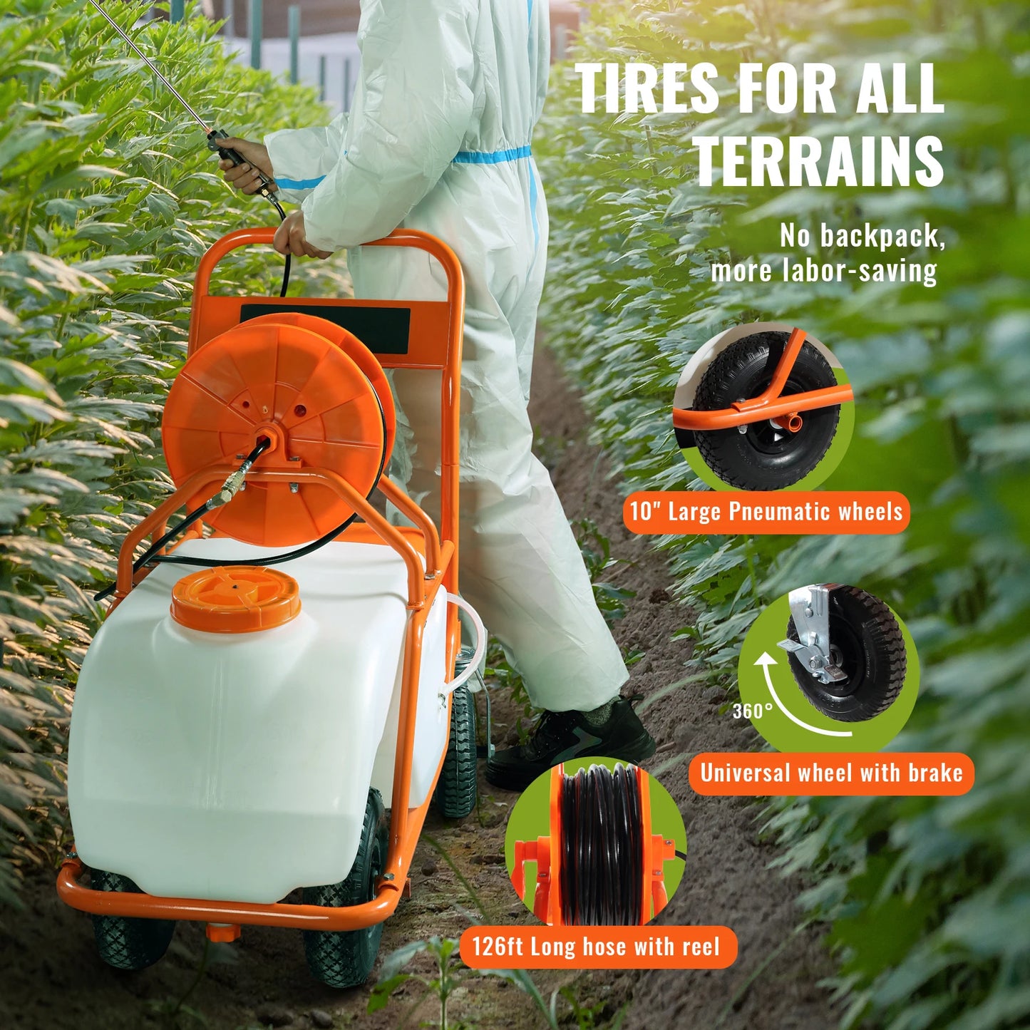 SucceBuy Battery Powered Garden Sprayer With Wheeled Cart Hose