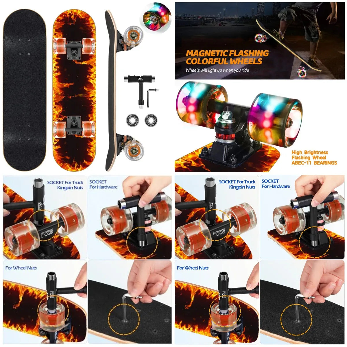 YTYIN Dual Dragon Skateboard With Flashing Wheels For All Ages