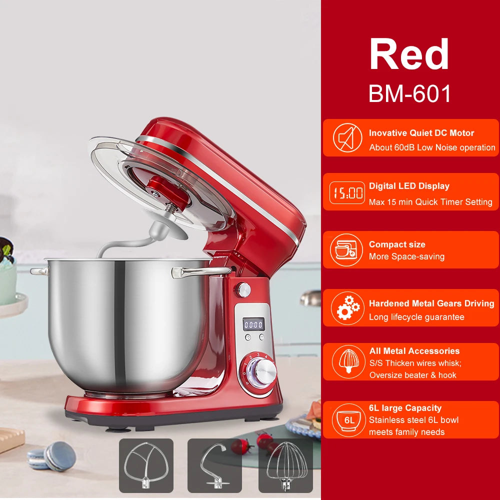 Biolomix 6 Speed Kitchen Stand Mixer Quiet Motor Electric Kneader