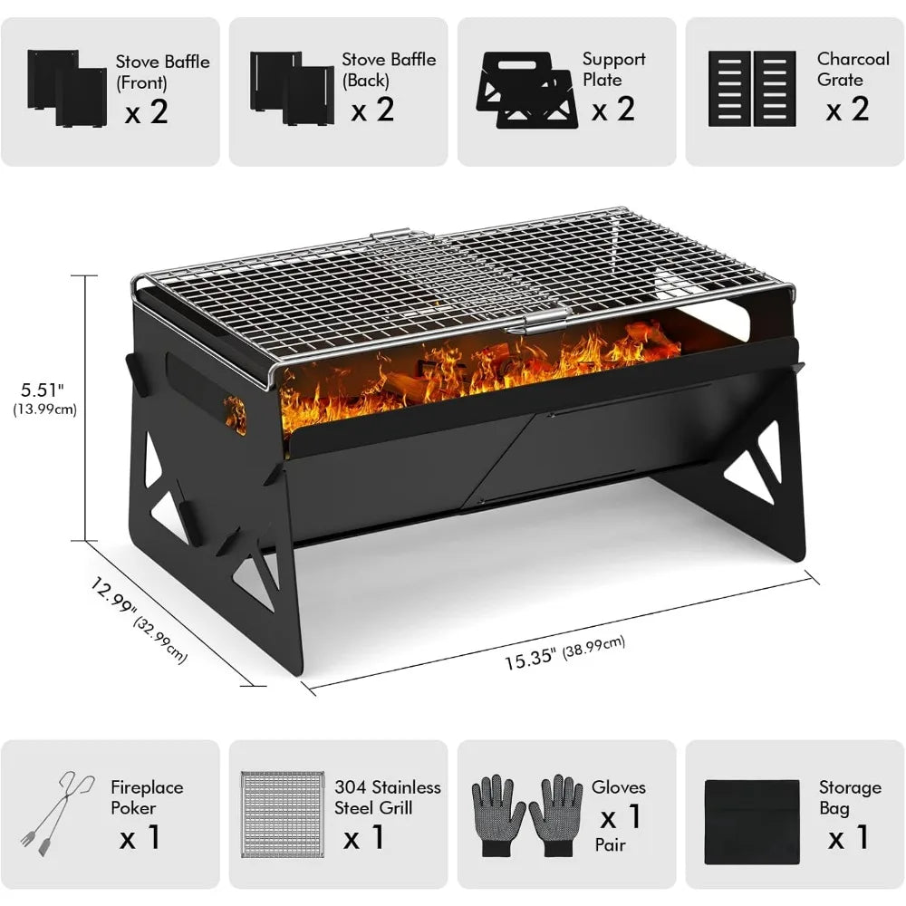 XIUWO Folding Portable Charcoal Grill With Carry Bag Outdoor Cooking