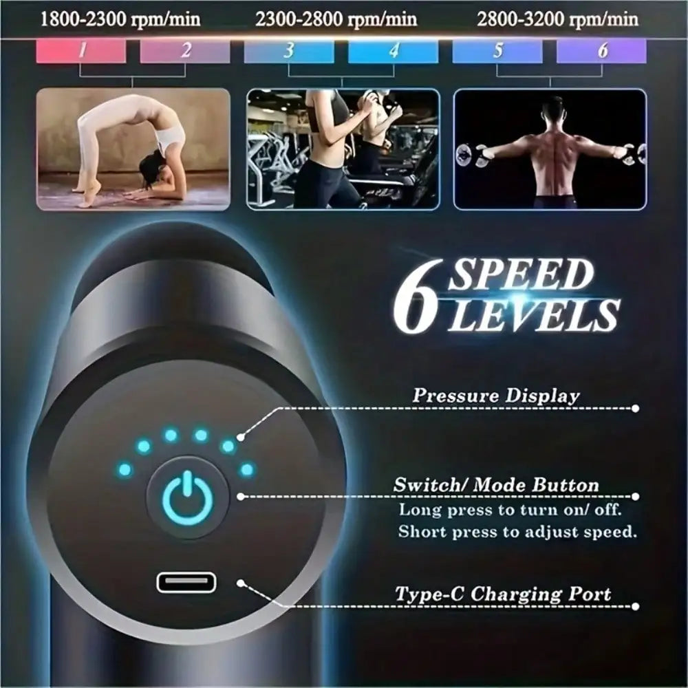 Portable Massage Gun With USB Rechargeable Battery And 4 Interchangeable Heads