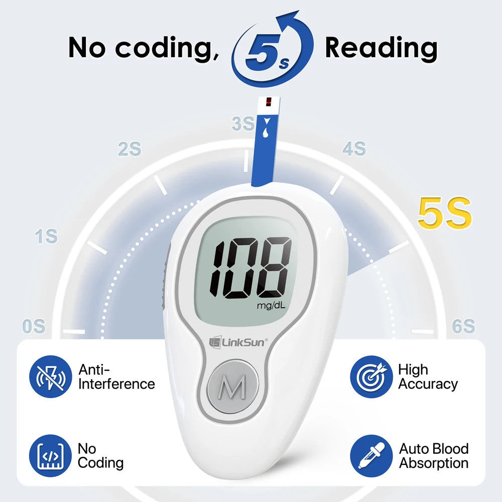 Linksun Blood Glucose Meter G-425-3 Glucometer Complete Kit