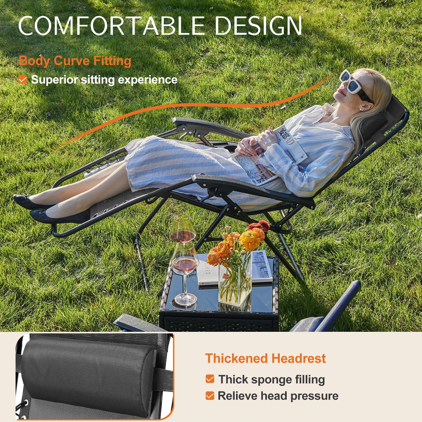 JHK Zero Gravity Portable Recliner With Cup Holder Outdoor Lounge