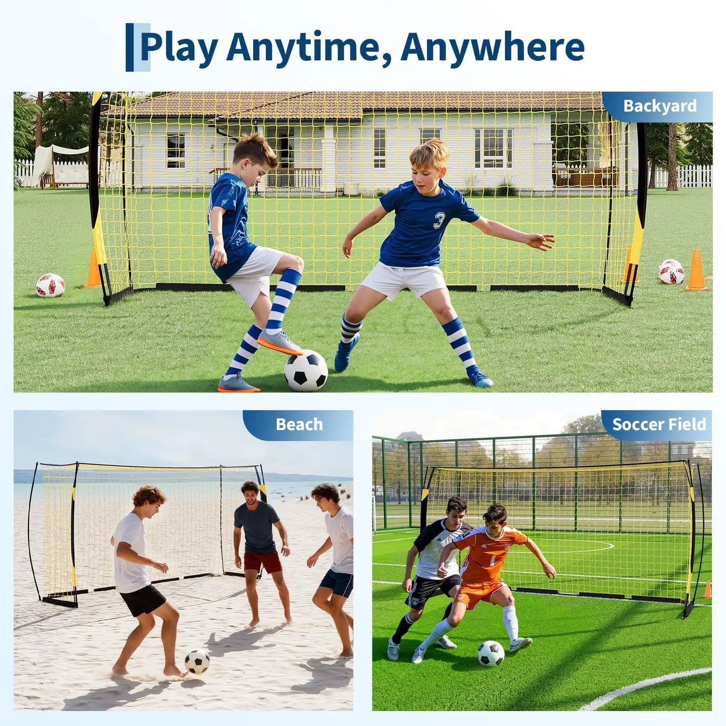 HiMISS Portable Soccer Goal With Foldable Metal Frame And Bag